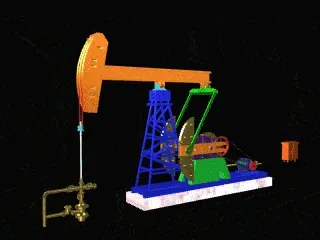 Illustration of a beam pumping unit, with the drive mounted on its base