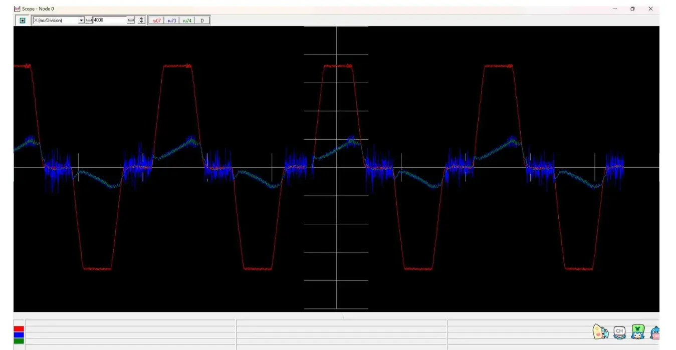 Stroke profile captured on site: the reciprocating command and the motor current that follows it